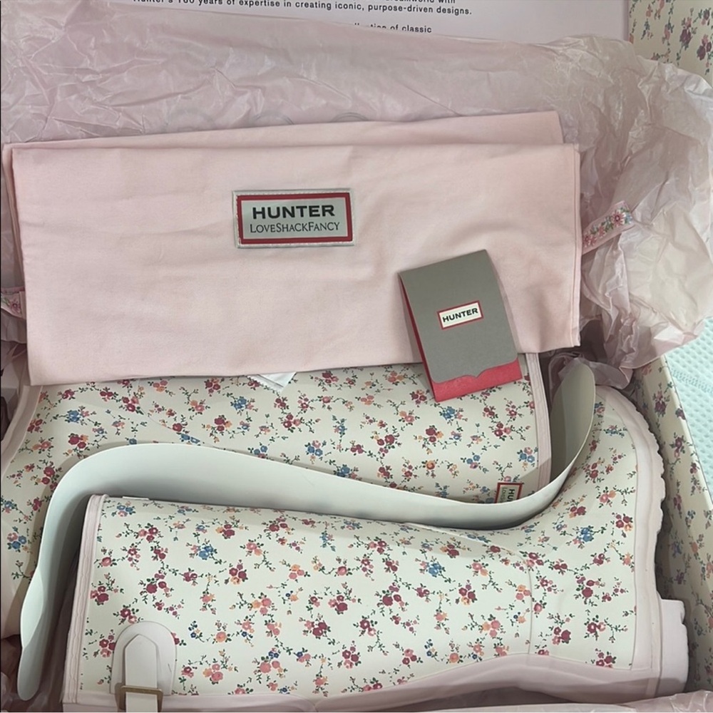 ✨🎀Loveshackfacy X Hunter boots Floral Pink white Rain Boots - Picture 7 of 10